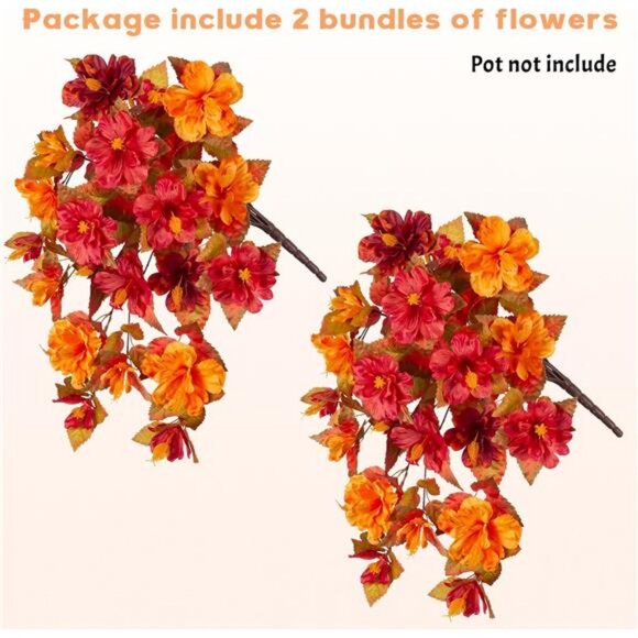 Fake Fall Flowers Artificial for Outdoors Decoration 2PCS Faux Orange Flowers - Picture 6 of 7